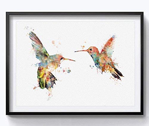 Couples Birds Wall Hanging Gift for Her for Him Valentines Hummingbird Poster Wall Art Painting Print Landscape 8x10inch No Frame