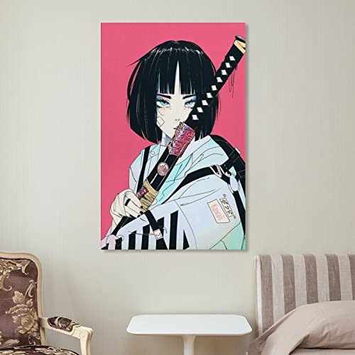 ASQUAR Japanese Anime Samurai Girl Kawaii Poster Canvas Print Artwork Wall Art Decor Poster for Modern Homes Office Bedroom 12x18inch(30x45cm)