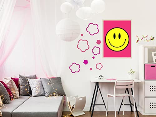 Preppy Room Decor Aesthetic Smiley Face Poster Wall Art for Teen Girls Bedroom, Cute Preppy Prints, Posters , Gifts for Teens Girls Y2K Room or Dorm Decoration. 12x16in, UNFRAMED, Hot Pink