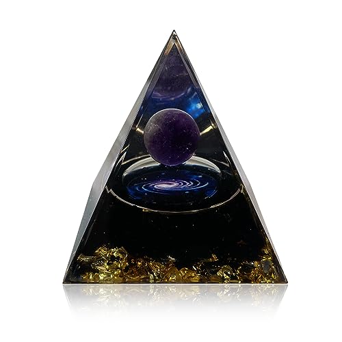KUNIJIWA Orgone Pyramid of Success-Harness The Power of Healing Crystals, Tiger's Eye and Amethyst to Relieve Stress, Energy Generator Healing Crystal Pyramid