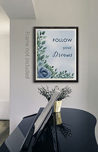 Blue Rose Inspirational Quotes Canvas Wall Art Print,Inspiring Gift for Girl’s,Motivational Sayings Floral Paintings for Girl's Room, Positive Phrases Words Poster for Office,Set of 4 8x10 UNRAMED