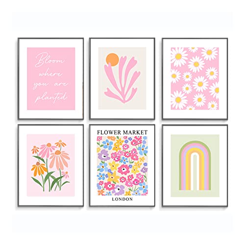 AUNMER Pink Wall Art Dorm Decor,Cute Room Decor for Teen Girls, Boho Wall Decor Aesthetic for College Girls, Danish Pastel Artwork Posters for Bedroom Decor Aesthetic