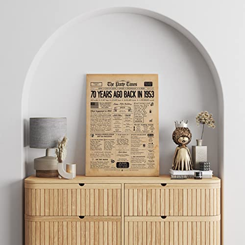 70th Birthday Newspaper Wall Art Canvas Poster Decorative with Frame (11.5×15 inch), Back in 1953 Print 1953 birthday poster Vintage 70th Birthday Decorations Poster for Home Wall Decor, SRZT70S