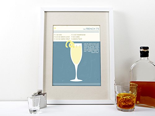 French 75 Cocktail Poster, Retro Food Drink Poster, Vintage Style Graphic Art, Mid Century Modern Design Poster, Cocktail Print, French 75