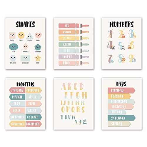 ARPEOTCY Rainbow Kids Playroom Wall Decor, Nursery Boho Wall Art Posters, Educational Wall Art Prints for Kids Room Wall Decor, Set of 6, 8x10in, Unframed