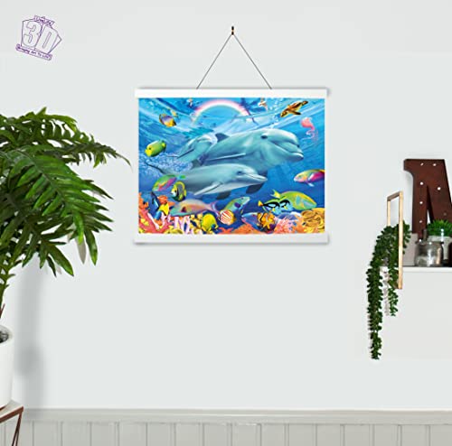 3D LiveLife Lenticular Wall Art Prints - Dolphin Family from Deluxebase. Unframed 3D Ocean Poster. Perfect wall decor. Original artwork licensed from renowned artist, Michael Searle