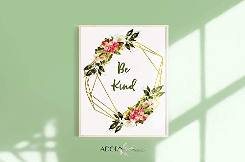 Strong Girl Print - Be Kind Poster - Choose Kindness Boho Bedroom Picture - Inspirational Quote Wall Art for Teens - Rustic Farmhouse Nursery Wall Decor - Girls Room Flower Artwork - 8x10 UNFRAMED