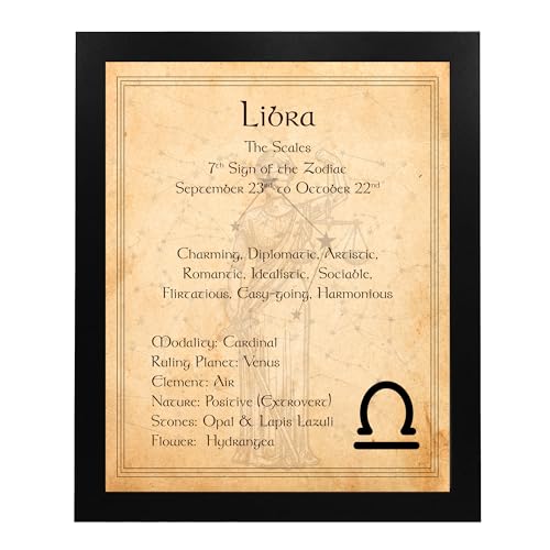 Libra -The Scales - Zodiac Sign Wall Art, Constellation Design Astrology Decor, Horoscope's Adjectives-Primary Elements Wall Print Ideal For Home Decor, Office Decor, Bedroom Decor. Unframed- 8x10"