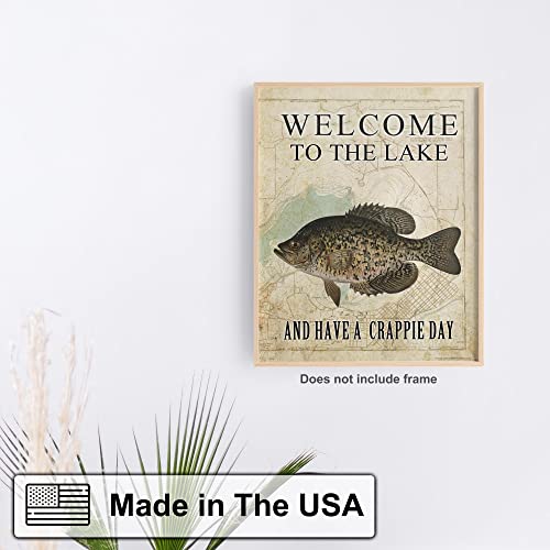 Welcome to The Lake Antique Fly Fishing Lure Patent Poster Art Print Black Crappie Lures Pole Cabin Lake House Wall Decor Pictures