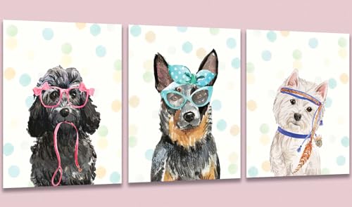Wall Art Wall Décor Dog Prints Posters for Room Aesthetic Watercolor Funny Animal Pet Puppy Artwork for Girls Boys Bedroom Bathroom Nursery Kids Room Home Office Decor, Set of 3 Unframed, 8 x 10 Inch
