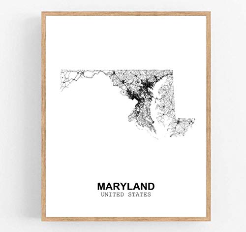 Eleville 8X10 Unframed Maryland United States Country View Abstract Road Modern Map Art Print Poster Wall Office Home Decor Minimalist Line Art Hometown Housewarming wgn177