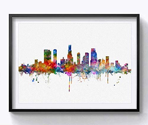 Los Angeles Watercolor Skyline Cityspace Painting Los Angeles Poster Art Print Wall Art Watercolor Skyline for Home Deocr 8x10 inch No Frame