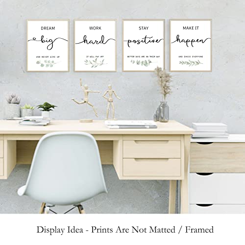 Inspirational Wall Art Office Decor, Motivational UNFRAMED Prints for Bedroom | Living Room | Classroom, Black and White Daily Positive Affirmations Poster for Women Men Kids, Set of 4, 8"x10"