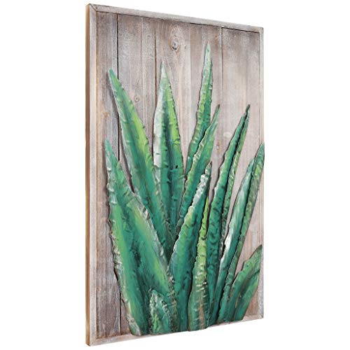 Empire Art Direct Mixed Media Iron Hand Painted Dimensional Wall Art Ready to Hang, 24" x 16", Succulent 1