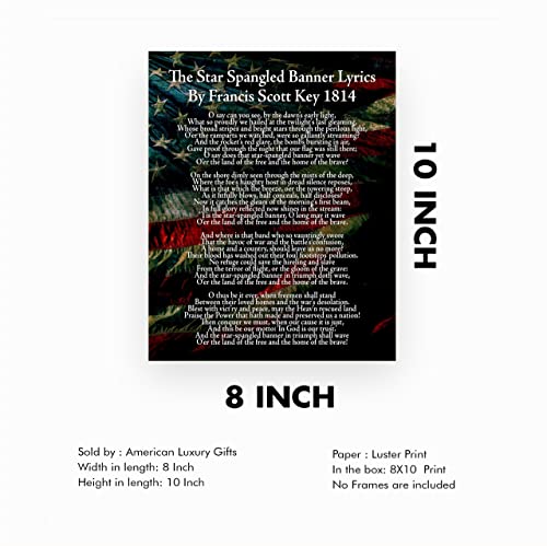 Star Spangled Banner Lyrics - National Anthem Wall Decor. This Patriotic Wall Art Poster Is An Ideal Wall Art For Home Decor, Military, Office and School Room Decor, Unframed (Medium)