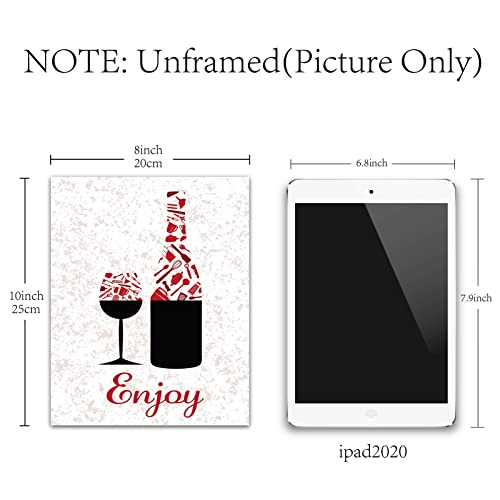 CREATCABIN Kitchen Kitchenware Red Canvas Art Prints Posters Wall Art Decorations Enjoy Love Eat Drink Set of 4 for Kitchen Restaurant Cafe Bar House Decor Unframed 8 x 10inch