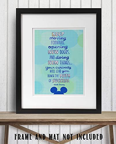 Walt Disney Quotes Wall Art- Keep Moving Forward To Success!, Modern Mickey Art Print, inspirational Wall Decor For Home Decor, Office & Classroom Décor. Unframed- 8x10"