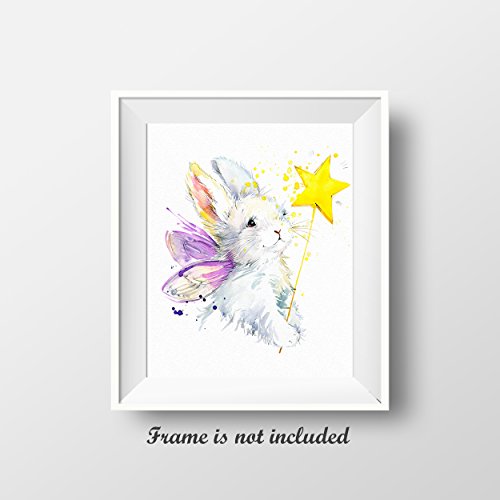 7Dots Art. Bunny Fairy. Watercolor Art Print 8"x10" on Fine Art Thick Watercolor Paper for Childrens Kids Girl's Baby Room, Bedroom. Wall Art Decor Poster for Girls, Baby-Girls.