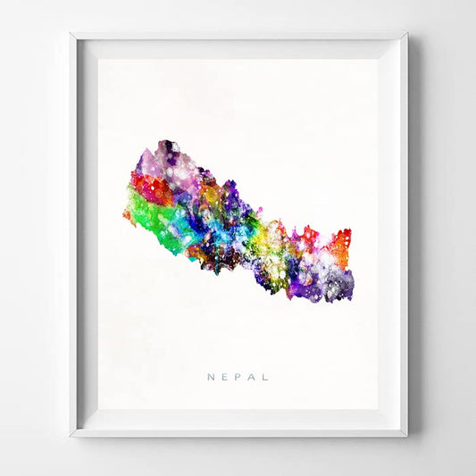 Nepal Watercolor Map Wall Art Poster Home Decor Print Watercolour Artwork - Unframed
