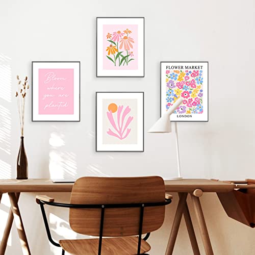 AUNMER Pink Wall Art Dorm Decor,Cute Room Decor for Teen Girls, Boho Wall Decor Aesthetic for College Girls, Danish Pastel Artwork Posters for Bedroom Decor Aesthetic