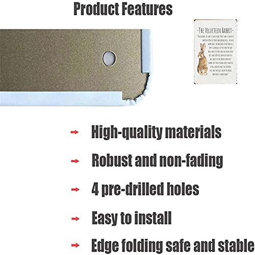 DPHGQGK The Velveteen Rabbit Vintage Nursery Wall Art Print Poster Home Decor Handmade Children Room Gift Baby Shower Inspirational Quote Metal Vintage Tin Sign Easter Decorations 8x12inch