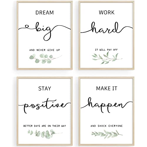 Inspirational Wall Art Office Decor, Motivational UNFRAMED Prints for Bedroom | Living Room | Classroom, Black and White Daily Positive Affirmations Poster for Women Men Kids, Set of 4, 8"x10"