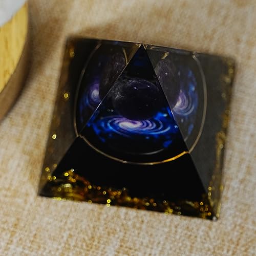 KUNIJIWA Orgone Pyramid of Success-Harness The Power of Healing Crystals, Tiger's Eye and Amethyst to Relieve Stress, Energy Generator Healing Crystal Pyramid