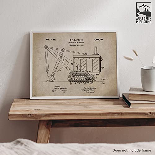 Excavator Patent Poster Art Print 11X14 Wall Decor Picture Vintage Road Construction Heavy Equipment