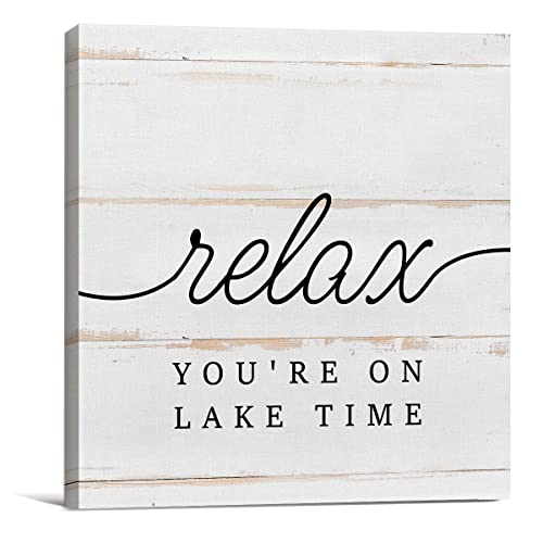 Country Lake Canvas Prints Wall Art Decor Desk Sign Lake House Relax Quote Poster Painting Framed Artwork 8 x 8 Inch Summer Rustic Home Shelf Wall Decoration