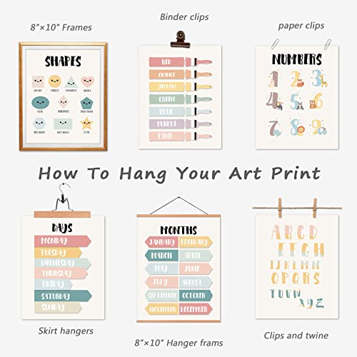 ARPEOTCY Rainbow Kids Playroom Wall Decor, Nursery Boho Wall Art Posters, Educational Wall Art Prints for Kids Room Wall Decor, Set of 6, 8x10in, Unframed