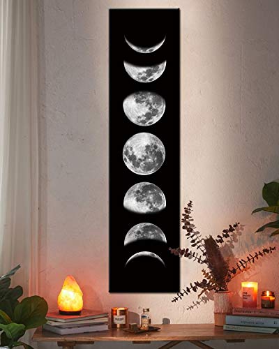 Zunniu Moon Phase Wall Art Painting, Black and White Moon Canvas Print Poster Wall Art Decoration for Bedroom Living room (Black unframed)