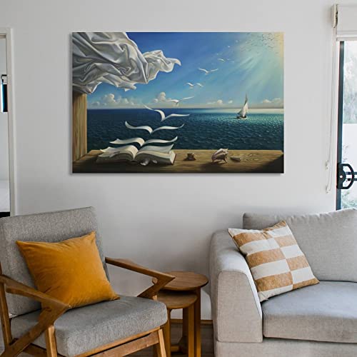Salvador Dali's The Waves Book Sailboat Poster Canvas Wall Art Decorative Painting Living Room Decor Posters Bedroom Prints 08x12inch(20x30cm), Unframed