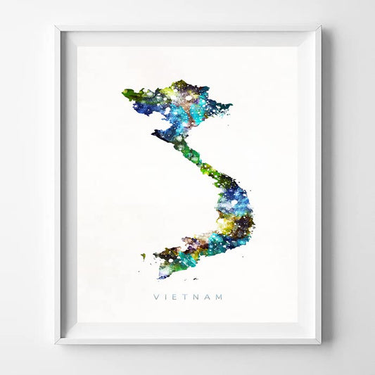 Vietnam Watercolor Map Wall Art Poster Home Decor Print Watercolour Artwork - Unframed