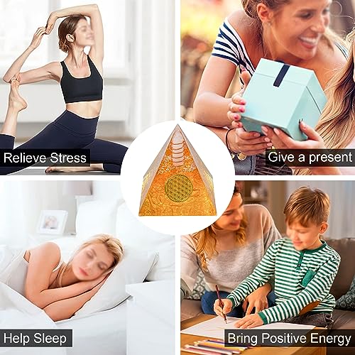 MrMrKura Orgone Pyramid丨Citrine Organite Orgone Pyramids for Success Money Wealth丨Orgone Energy Pyramid丨Healing Crystal Pyramid丨Meditation Yoga丨Handmade in India