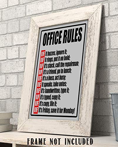 Office Rules - Black And White Wall Decor Decor Home Decor Wall Art, Funny Posters Wall Decor Print For Office Decor, Kitchen Decor, Dorm Decor or Keepsake Room Decor For Teen Girls, Unframed - 8x10