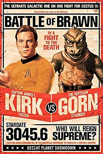 buyartforless Star Trek Captain Kirk vs The Reptilian Gorn 36x24 Art Print Poster Battle of Brawn - in A Fight to The Death, Multicolor