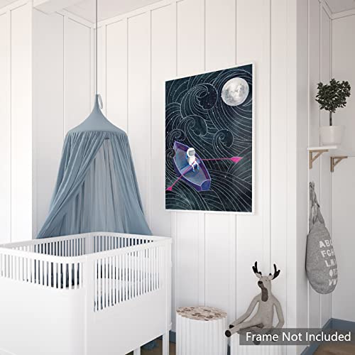 Selitiyer Astronaut Wall Art Dark Background Bedroom Wall Decor Universe Canvas Prints Space Boating Poster Kids Baby Room Wall Art for Kids Bedroom Home Decor 16x24 Inch No Frame