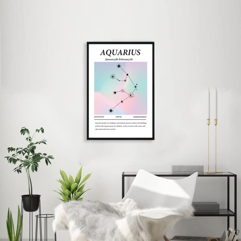 Aquarius Canvas Posters,Astrology Wall Decor Room Aesthetic Canvas Prints,Zodiac Gifts,Twelve Constellations Handmade Prints,Birthday Gift for Best Friend Romantic Gift 8x12inch Unframed
