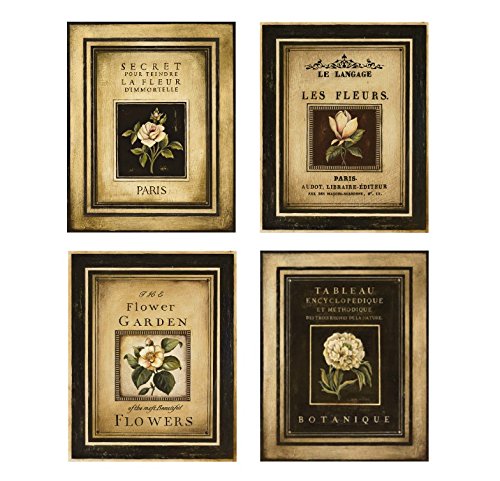 WallsThatSpeak French Flower Art Poster Print, 8 by 10-Inch, White/Brown/Beige, Set of 4