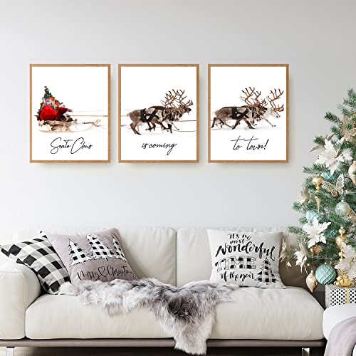 Christmas Wall Art Prints Set of 3 Canvas Artwork Posters Aesthetic Pictures Winter Santa Claus With a Sleigh Xmas Decorations for Home Bedroom Living Room Dorm Bathroom Decor (11"x14" UNFRAMED)