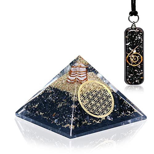 Orgone Pyramid Crystal - Black Tourmaline Necklace Protection Healing Pendant Copper - Black Orgonite Pyramid for Magnetic Therapy– Crystal Orgone Generator for Self Growth Spiritual Protection