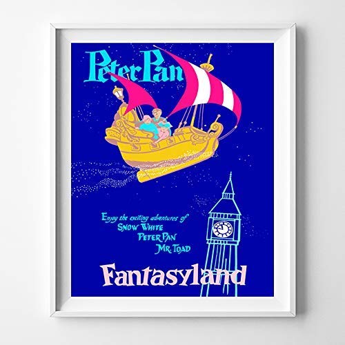 Disneyland Peter Pan Fantasyland Wall Art Poster Home Decor Print Vintage Artwork Reproduction - Unframed