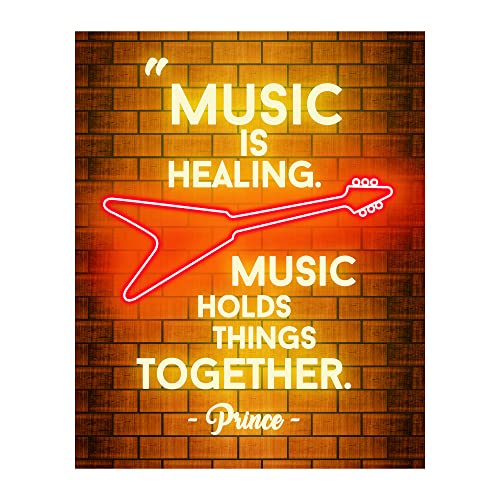 Music Is Healing - Prince Quotes Music Room Decor Aesthetic, Guitar Music Posters Office Wall Art For Living Room Decor Aesthetic, Home Decor, Dorm, Bedroom Decor & Man Cave Decor, Unframed - 8x10