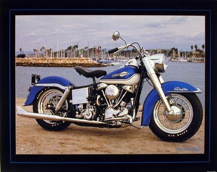 Motorcycle Wall Decor 1965 Blue Panhead Harley Davidson Vintage Art Print Poster (16x20)