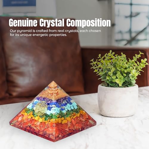 Glazzle Sipps Company Seven Chakra Orgone Real Crystal Pyramid, EMF Protection, Spiritual Energy Healing Stones, Mindfulness Crystal Pyramid, Holistic Wellness Tool for Chakra Healing