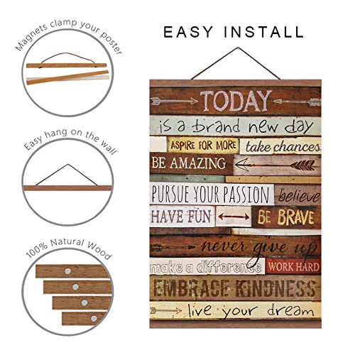 HoozGee Magnetic Poster Hanger Frame and Inspirational Motivational Wall Art Print Light Wood Wooden Magnet Canvas Artwork Prints 20x30cm Dowel Poster Hangers Frames Hanging Kit (8 Inch)