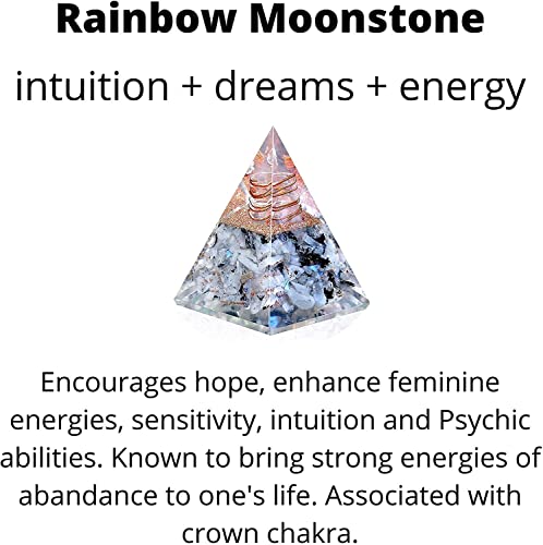 Ever Vibes New Inspirational Orgonite Pyramid for Positivity | Rainbow Moonstone Orgone Pyramid for Strength – Meditation - Yoga - Reiki - Healing Crystal Gemstone Pyramid