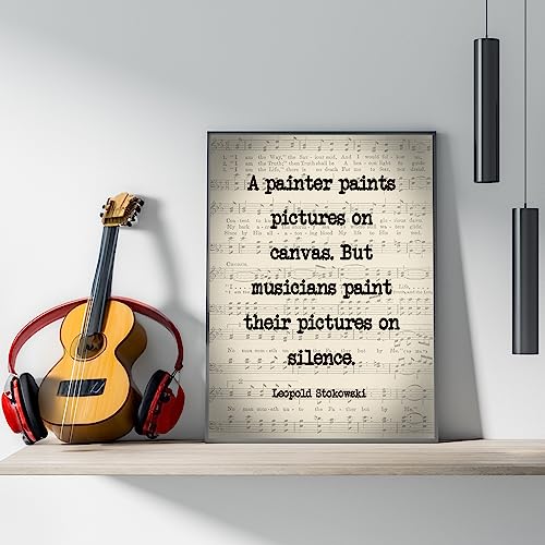 Leopold Stokowski - Musicians Paint Pictures On Silence - Inspirational Quotes Wall Art, Music Sheet Poster Print Perfect Motivational Classroom Decor, Home Decor Office Decor, Unframed- 8x10"