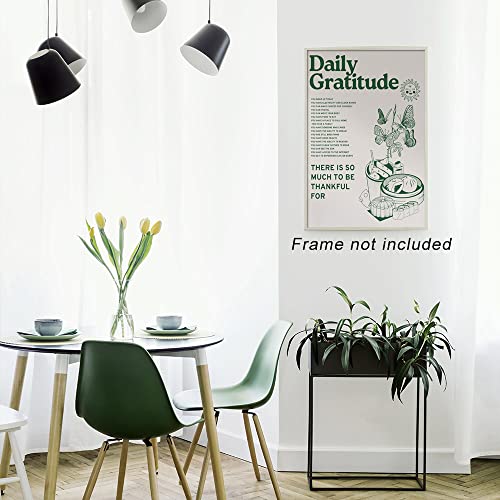 Vintage Green Inspirational Quotes Daily Gratitude Posters for Room Aesthetic Cute Sunflower Butterfly Food Canvas Wall Art Painting Retro Wall Decor Pictures for Kitchen Dining Room 12x16in Unframed