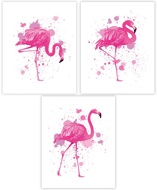 Pink Flamingo Wall Art Prints - Animal Posters Decorations for Home Decor - Pink Pictures for Bedroom - Beautiful Pics for Living Room - Minimalist Birds Artwork